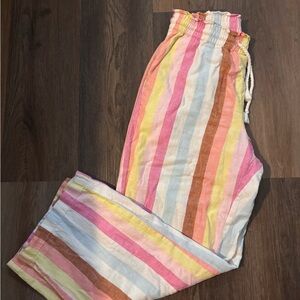 J. Crew women’s Multicolor Striped linen Pants - Pink, Blue, Yellow, Brown - XS